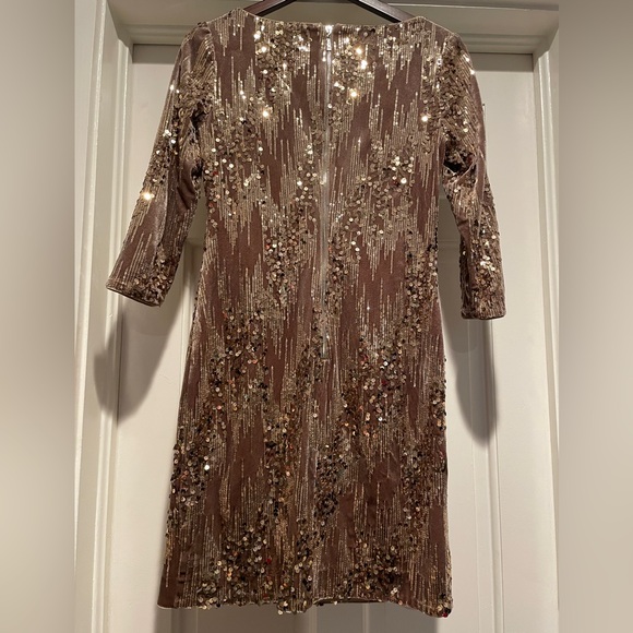 Eliza J. | Brown & Gold Velvet Sequin Dress - Picture 2 of 7
